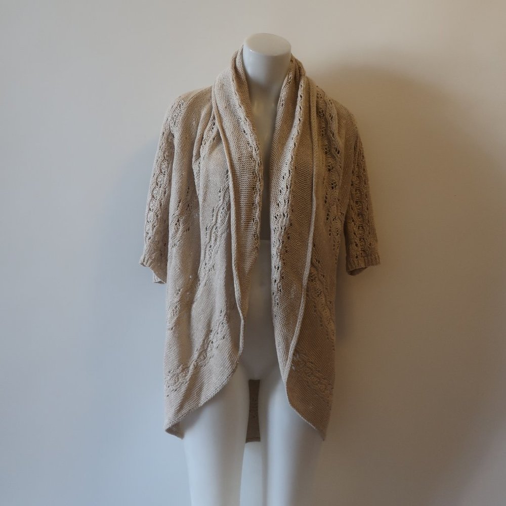 BASK BEIGE OPEN LINEN BLEND CARDIGAN SWEATER XS *